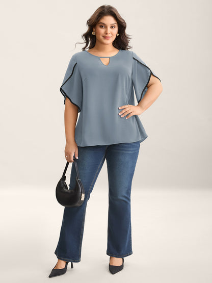 Color Contrast Petal Sleeve Shirt