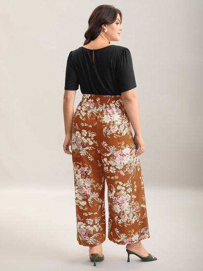 Color Contrast Belted Panel Pockets Jumpsuit