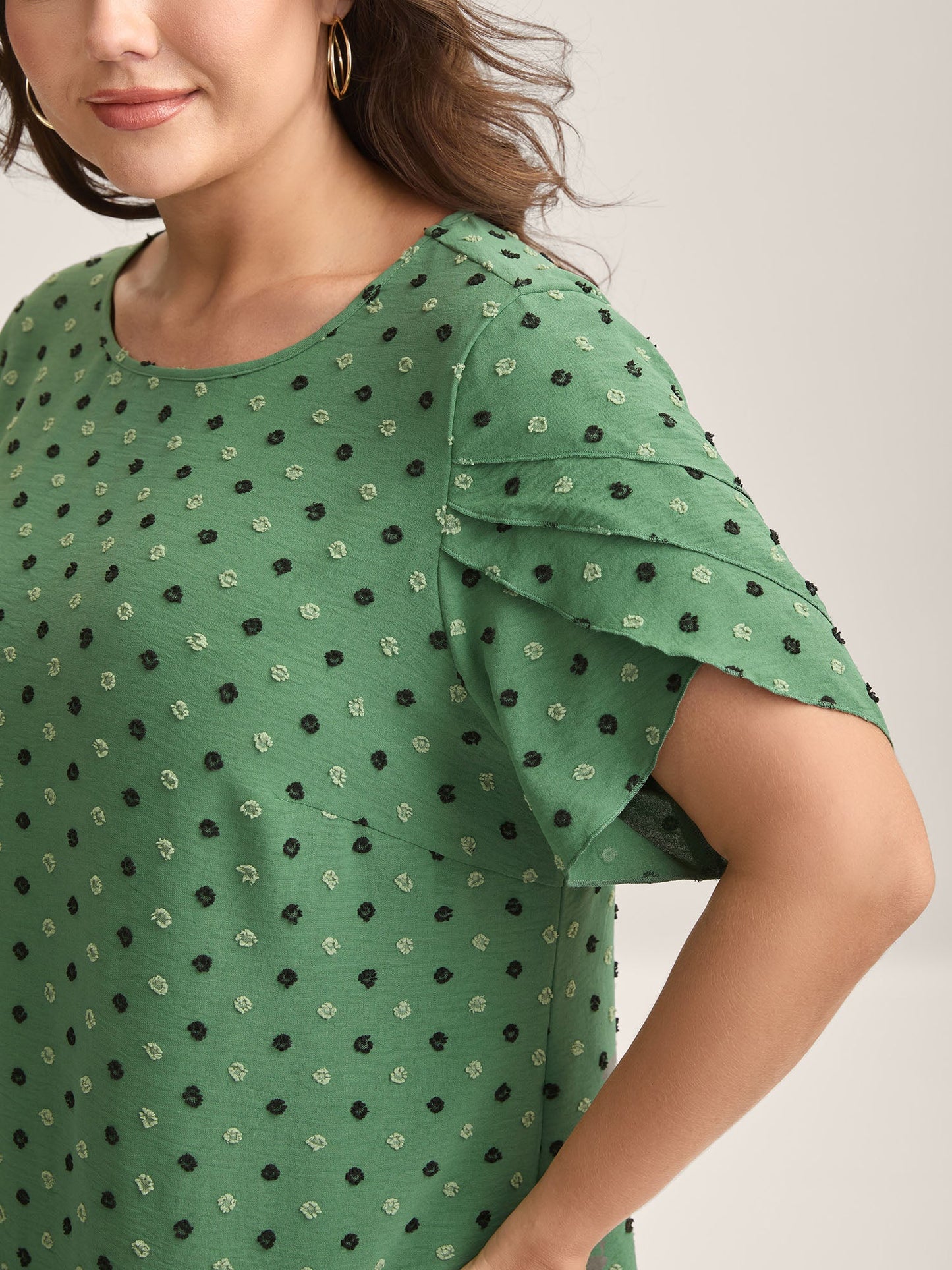 Textured Color Contrast Petal Sleeve Blouse