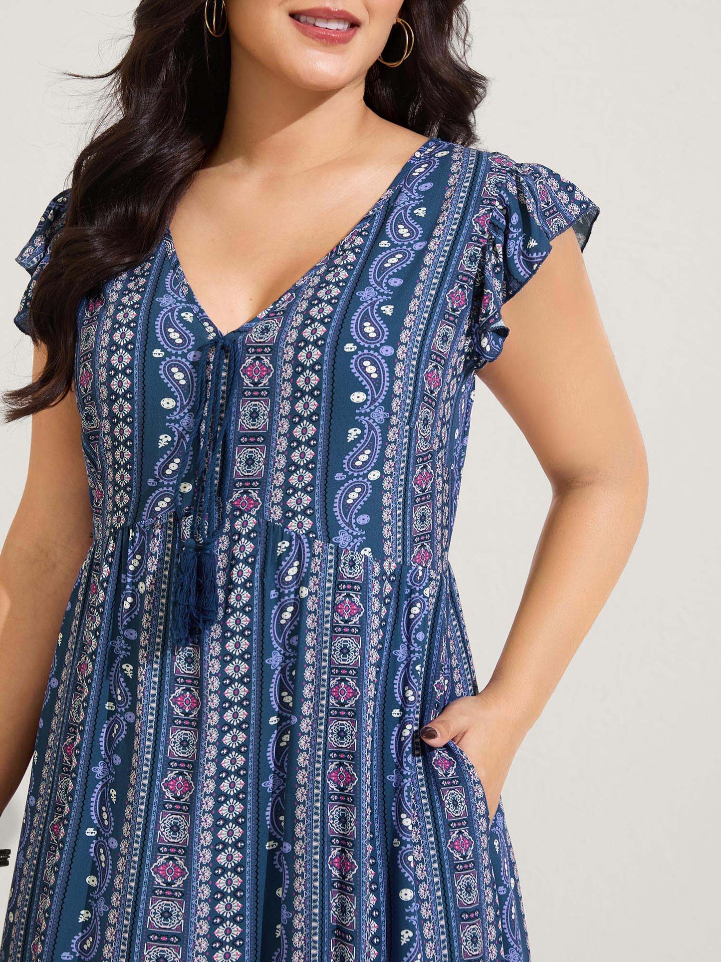 Boho Stripes High Waisted Midi Dress