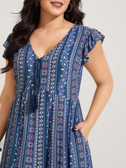 Boho Stripes High Waisted Midi Dress