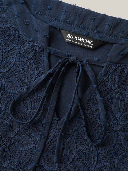 Textured Lace Detail Neck Tie Sleeveless Top