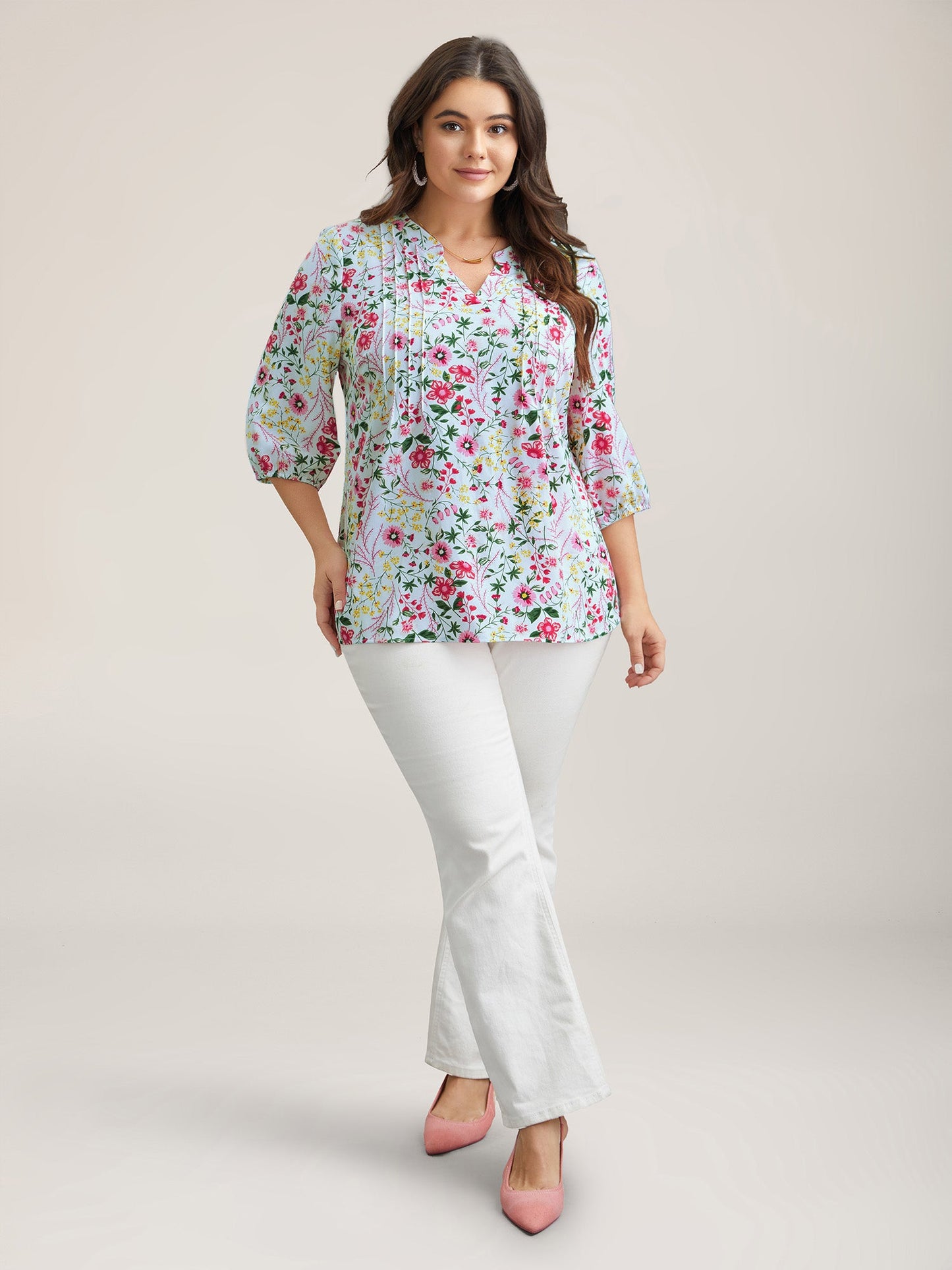 Floral Print Notched Collar Shirt