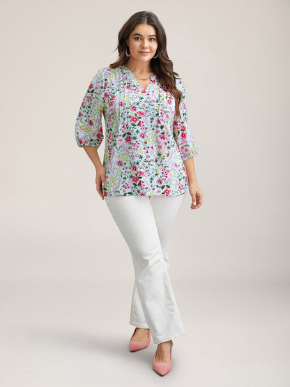 Floral Print Notched Collar Shirt