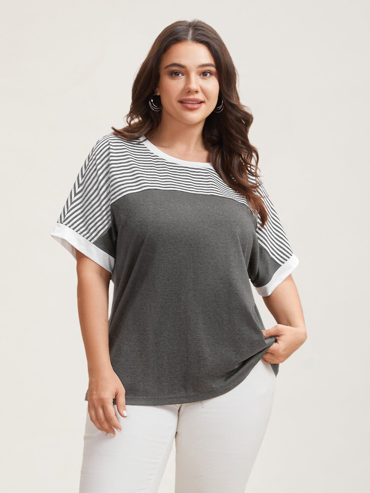 Solid and Striped Contrast Hem T-Shirt