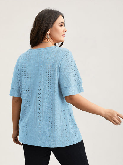 Jacquard Textured Lotus Leaf Sleeve Top