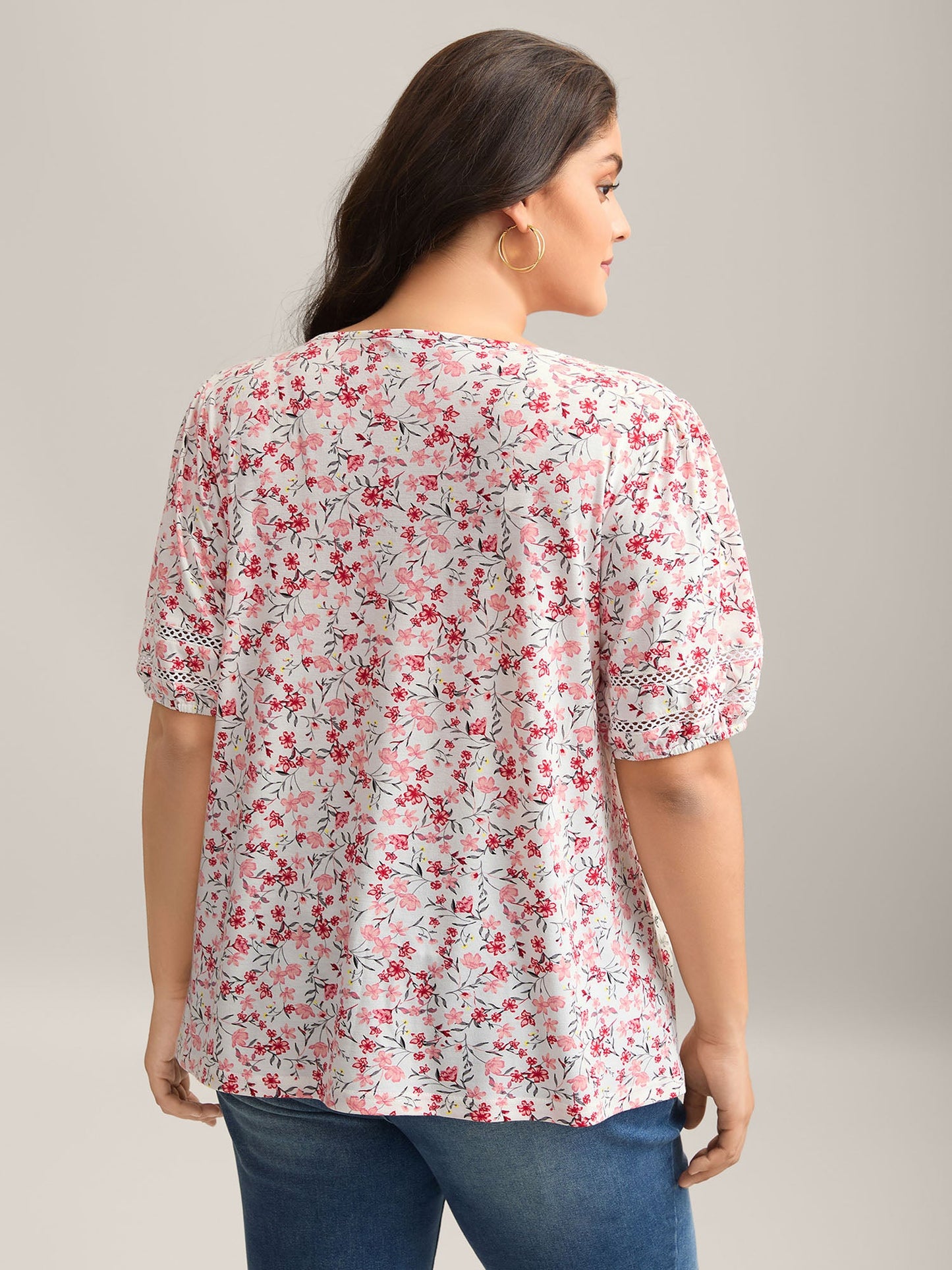 Floral Print Colorful Lace Knit Top