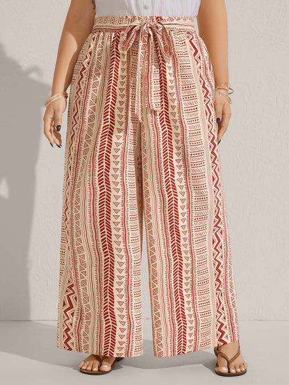 Waist-Tie Wide-Leg Boho Print Pants