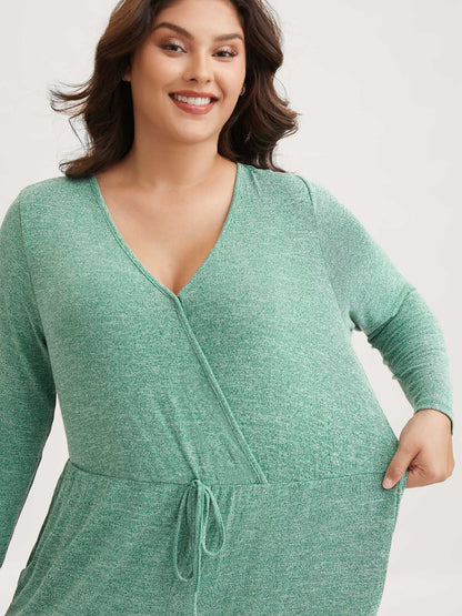 Elastic Waist Overlap Collar Lounge Jumpsuit