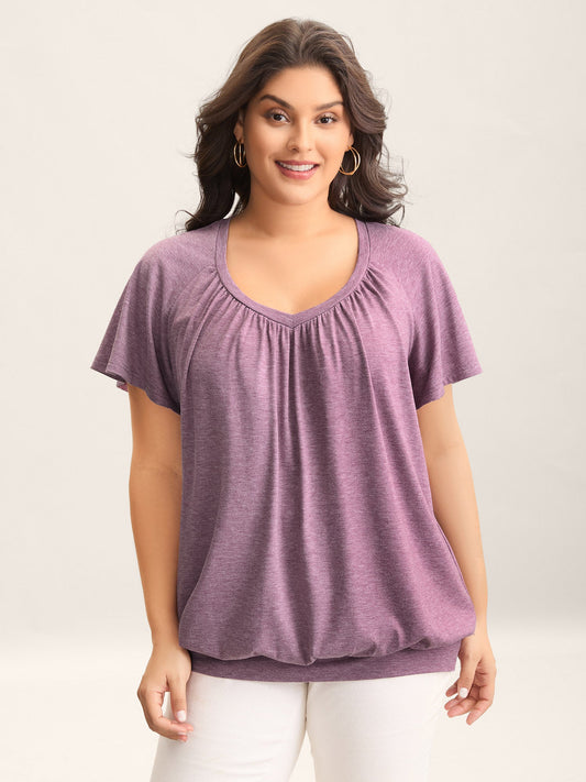 Heather Lotus Leaf Sleeve Jersey Top