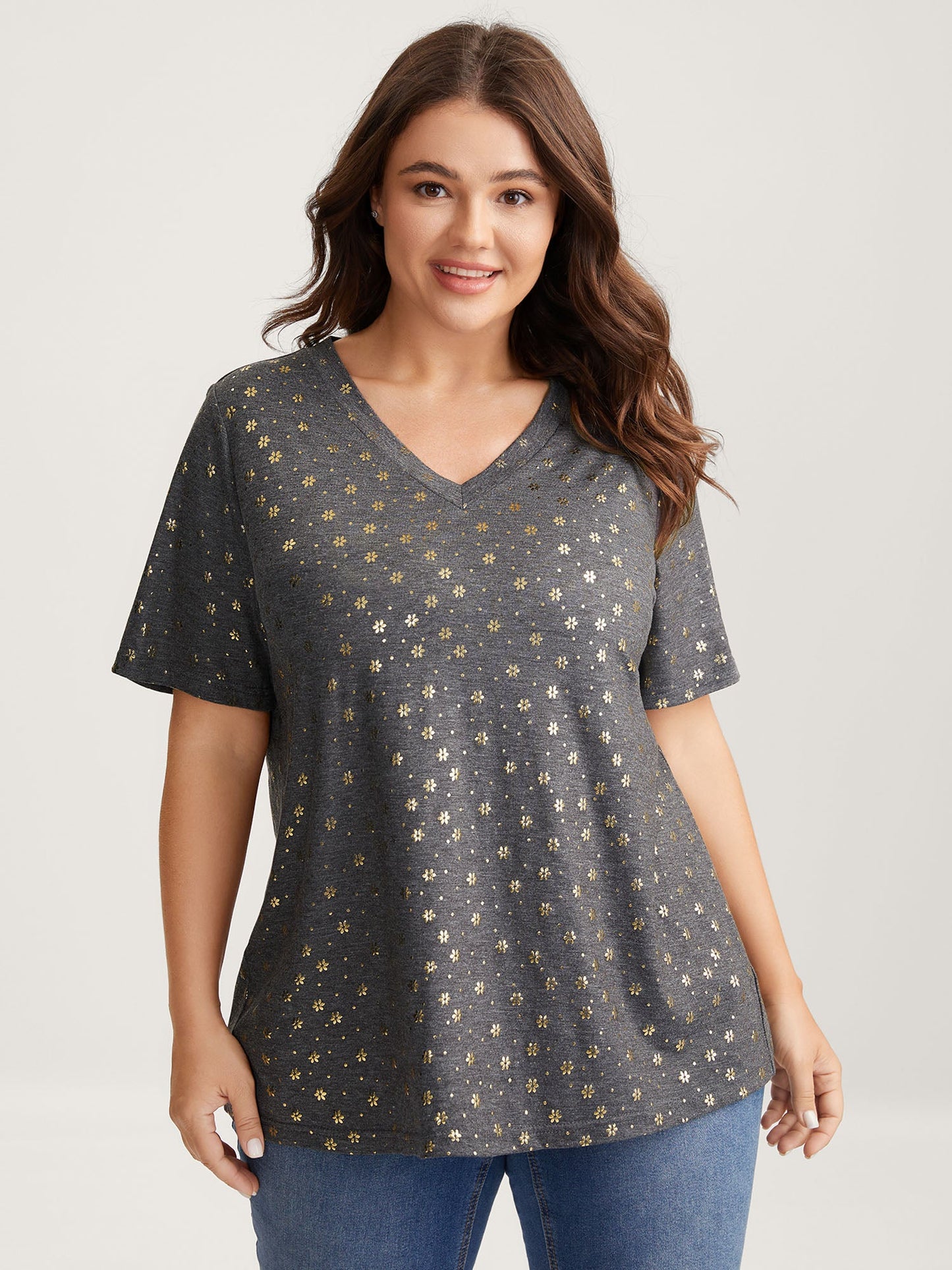 Supersoft Stretchy Gold Floral T-Shirt