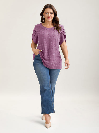 Textured Color Contrast Petal Sleeve Blouse