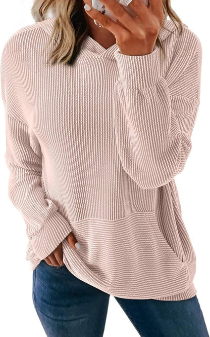 Women's Pullover Hoodies Sweatshirts Casual Loose Long Sleeve Ribbed Knit Shirts