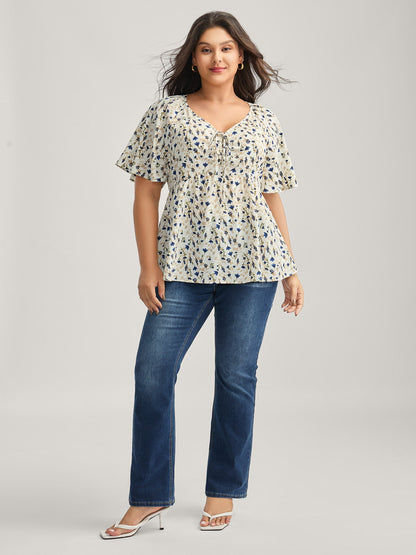 Bust-Comfort Floral Print Tie Blouse