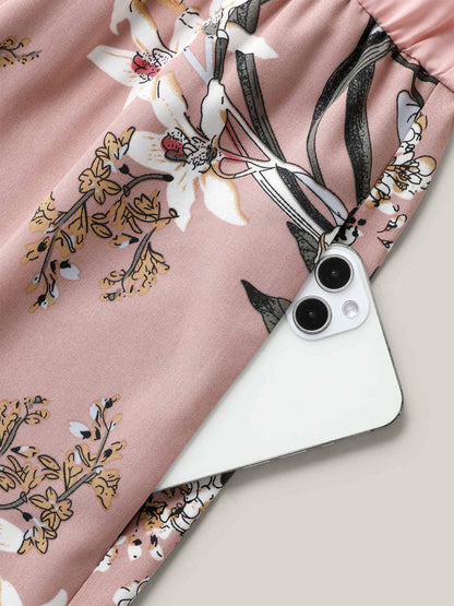 Large Flower Print Spliced Wide-Leg Jumpsuit