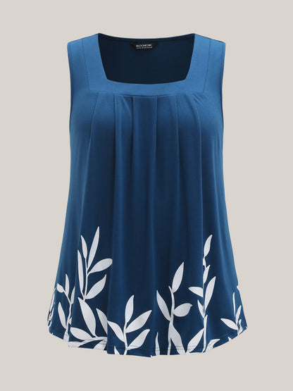 Leafy Printed Hem Pleated Sleeveless Top