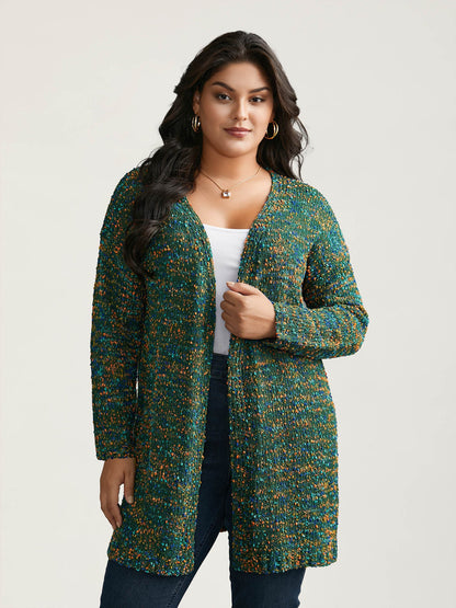 Color Textured Open Front Cardigan