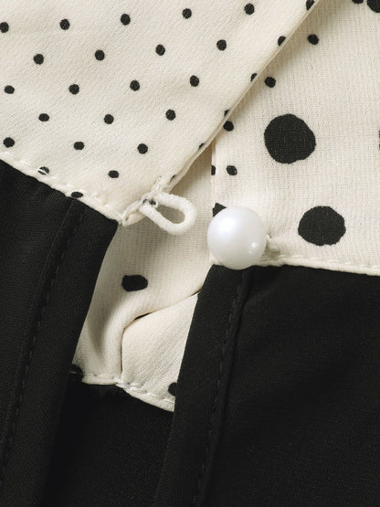 Sheer Color Contrast Spliced Collar Blouse