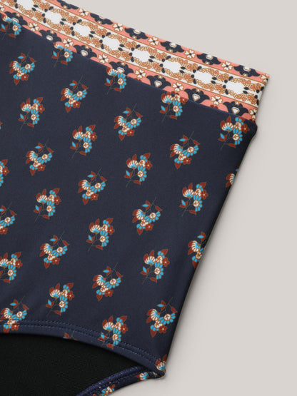 Boho Print Surplice Neck Contrast Swim Dress