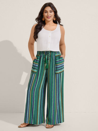 Boho Stripes Drawstring Wide-Leg Pants
