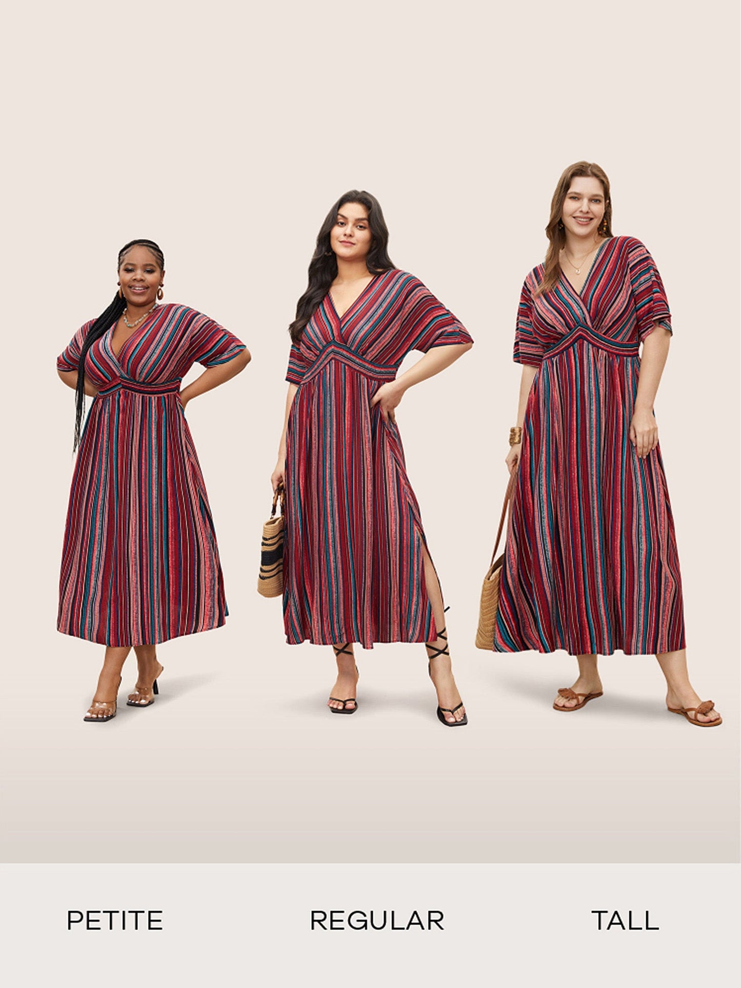 Striped Contrast Dolman Sleeve Shirred Pocket Split Flutter Dress