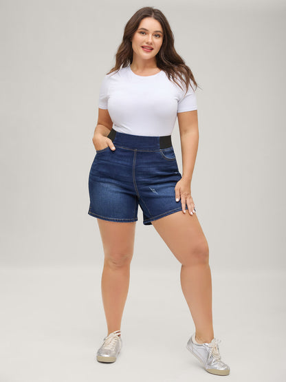 Pull-On Stretchy Waist Denim Shorts