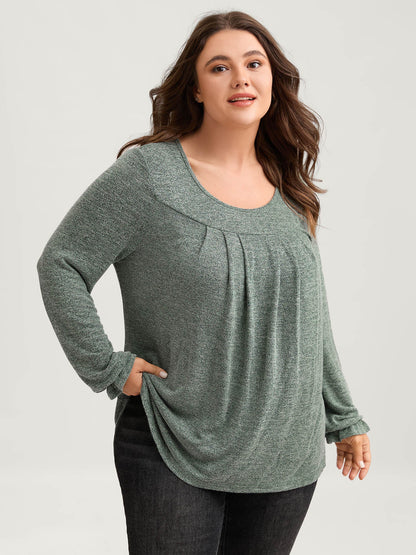 Round Neck Heather Pleated T-shirt