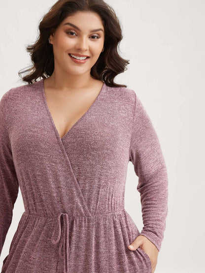 Elastic Waist Overlap Collar Lounge Jumpsuit