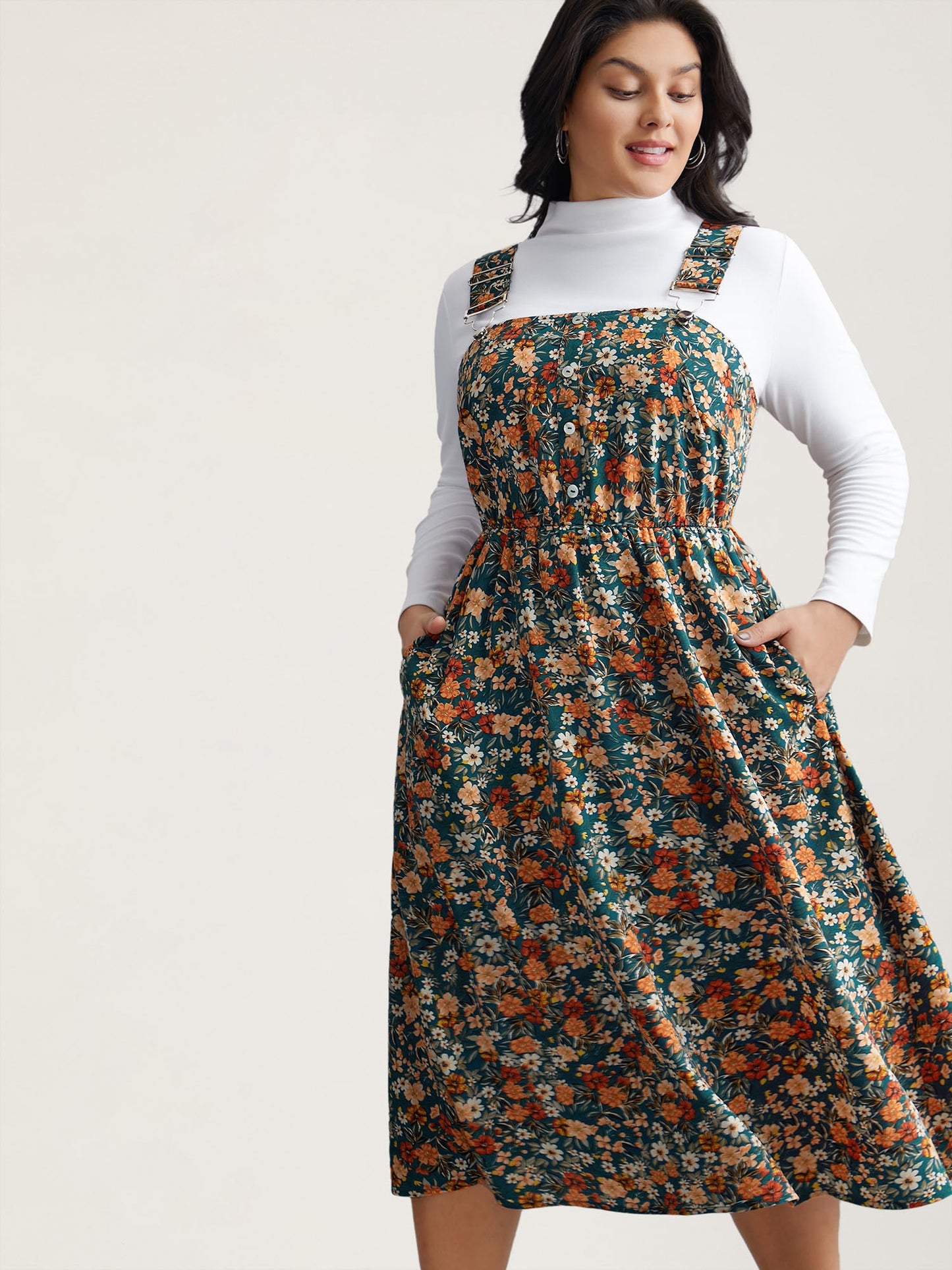 Ditsy Floral Adjustable Straps Elastic Waist Dress