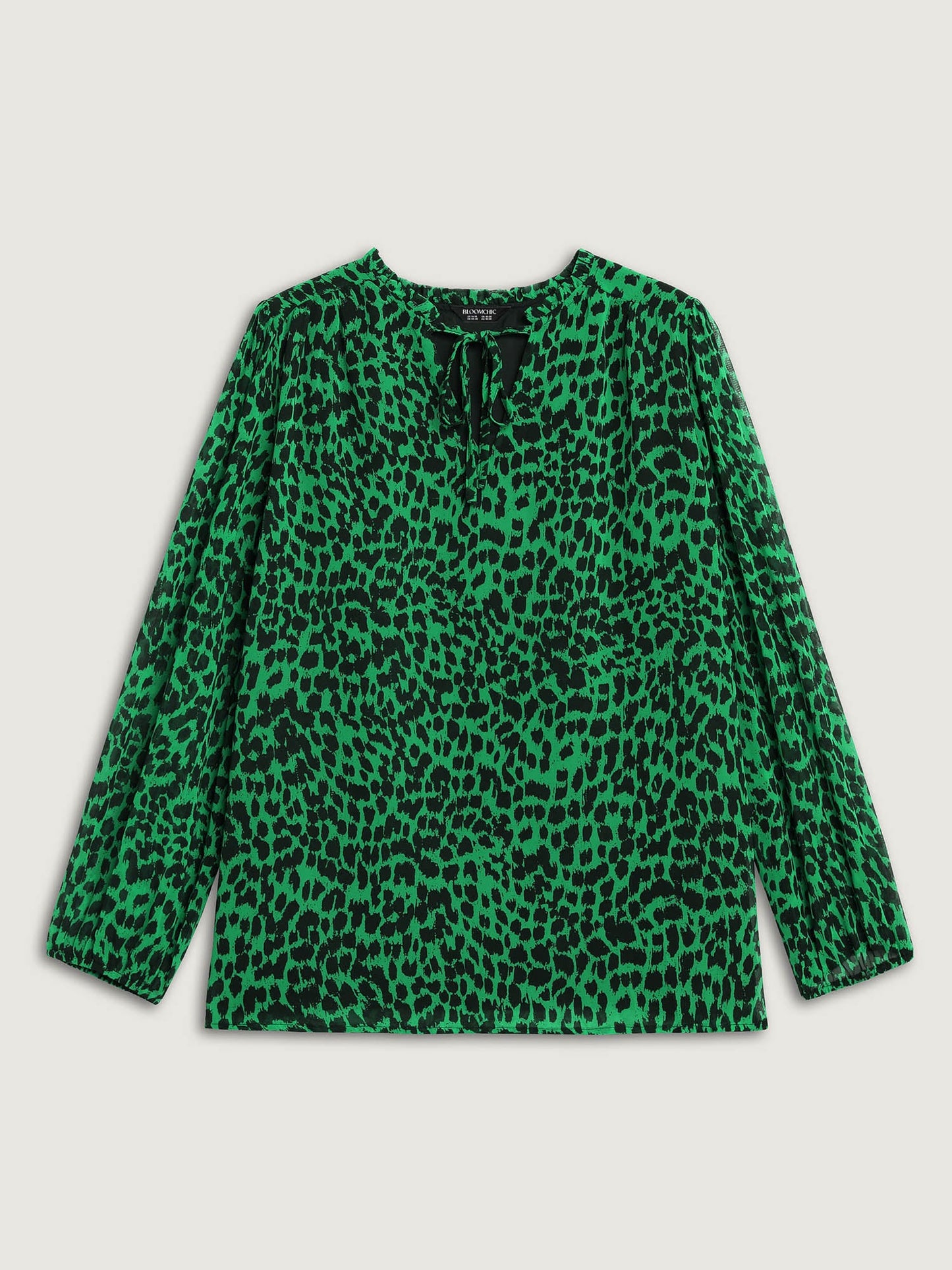 Leopard Print Tie Knot Lantern Sleeve Blouse