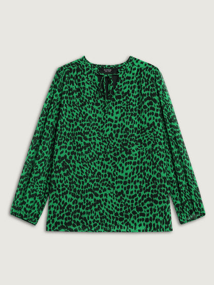 Leopard Print Tie Knot Lantern Sleeve Blouse