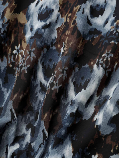 Pixel Flower Shirred Batwing Sleeve Blouse