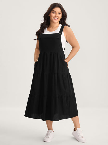 Pure Cotton Diagonal Pockets Midi Dress