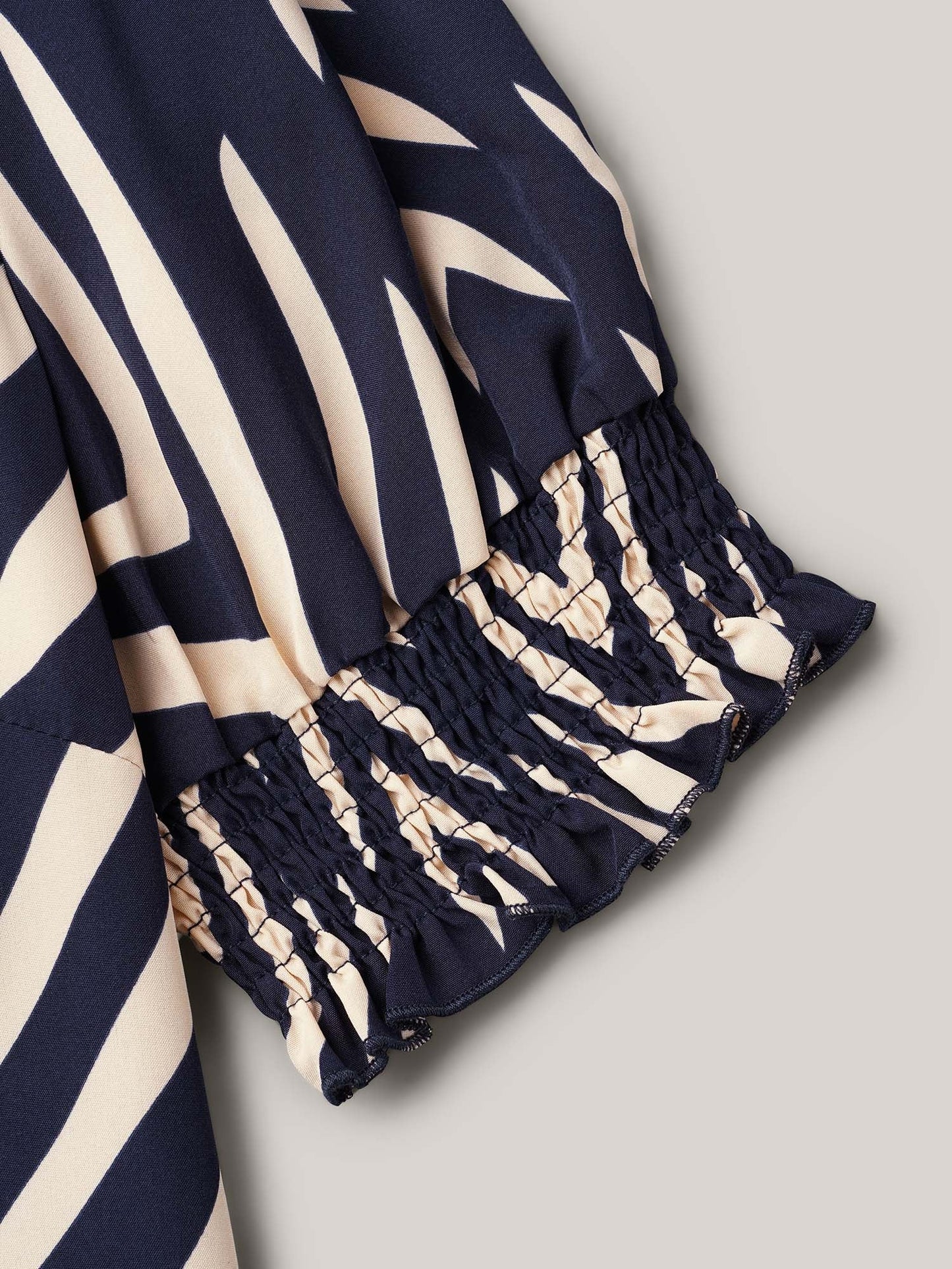 Geometric Print Ruffled Shirred Shirt