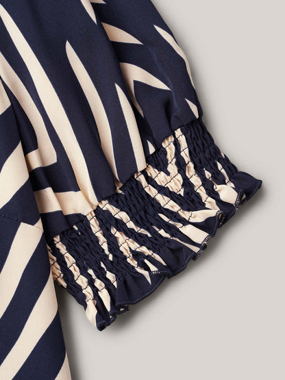 Geometric Print Ruffled Shirred Shirt