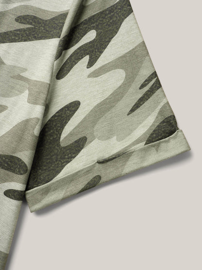Camouflage Print V-Neck Curvy T-Shirt