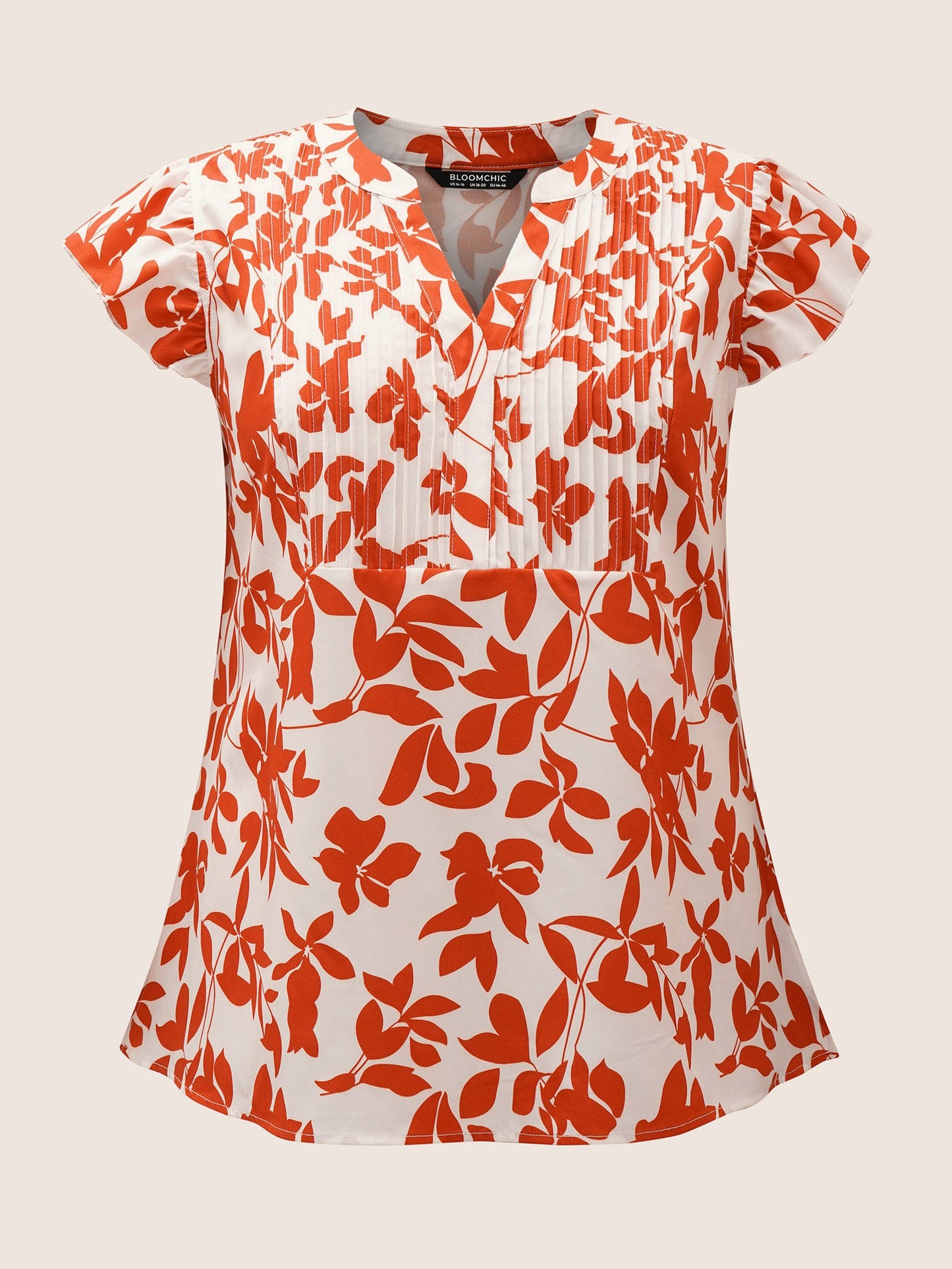 Silhouette Floral Print Notched Collar Pleated Blouse