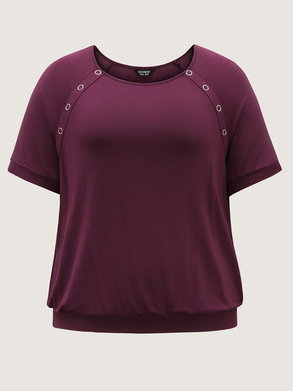 Supersoft Raglan Button Solid Knit Top