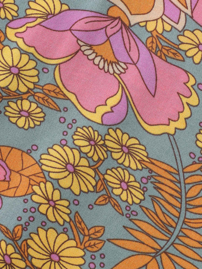 Boho Print Guipure Lace Ruffles Blouse