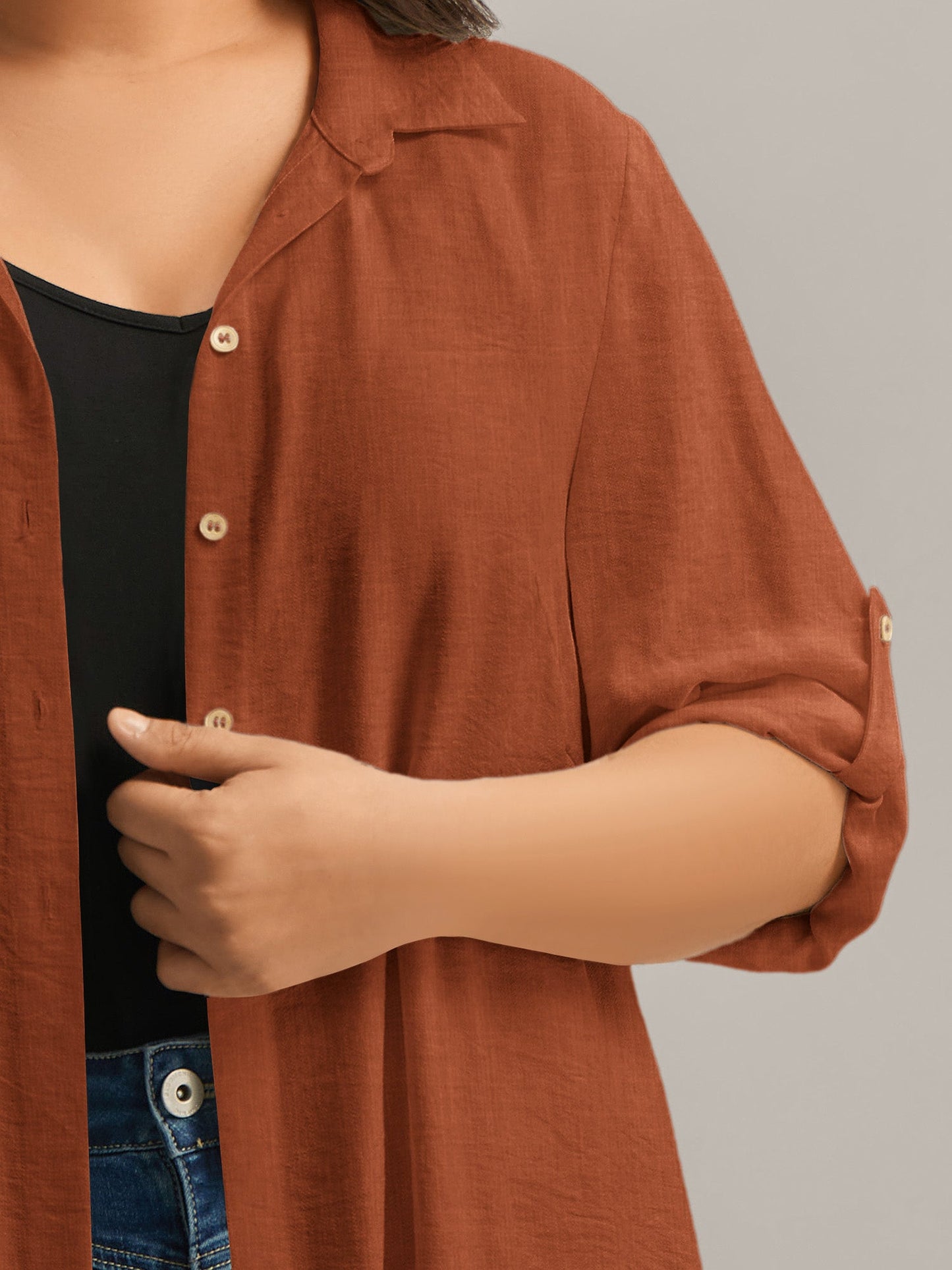 Front-Open Long Basic Blouse