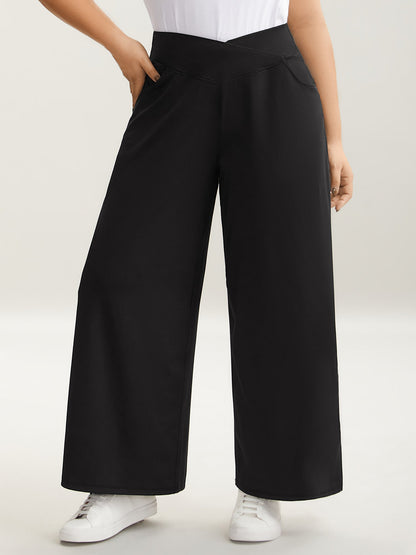 Crossover Waist Very Stretchy Wide-Leg Pants