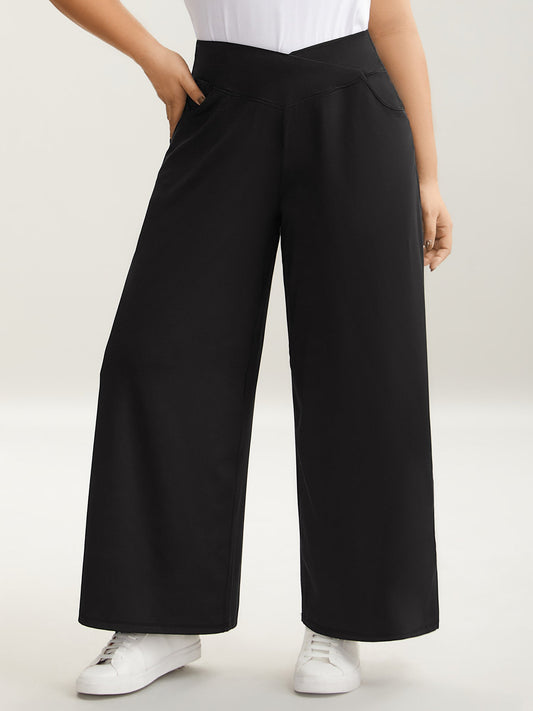 Crossover Waist Very Stretchy Wide-Leg Pants