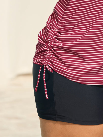 Striped Non-Removable Cups Swim Top