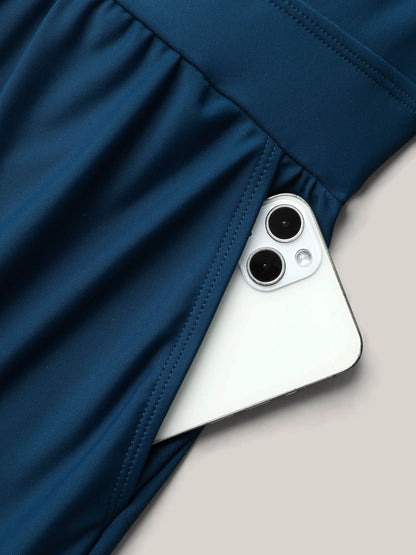 Surplice Neckline Belted Plain One-Piece Swimsuit