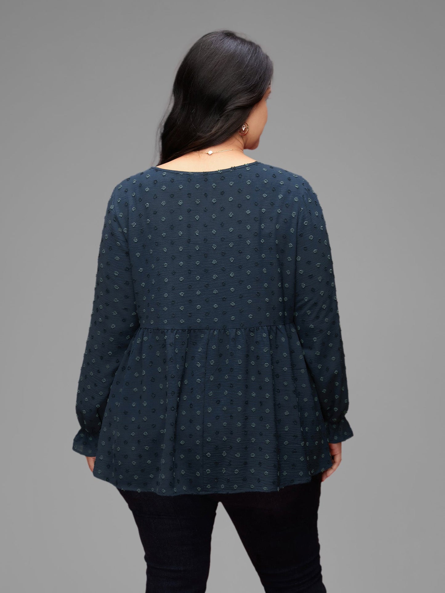 Textured Dot Elastic Cuffs A-line Blouse