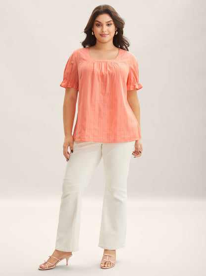 Cotton Square Neck Ruffled Sleeve Shirt