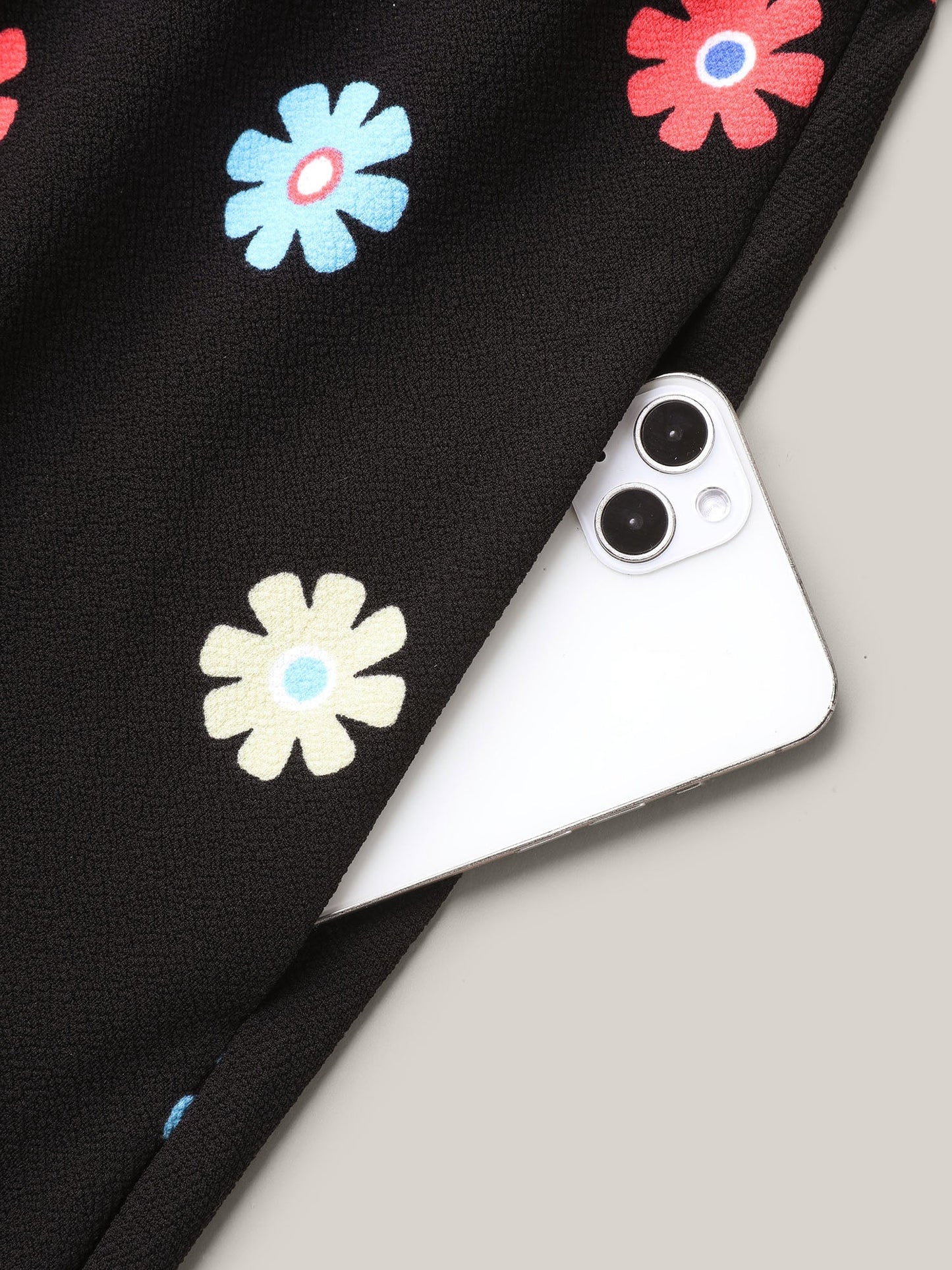 Stretchy-Waist Floral Print Pockets Midi Dress