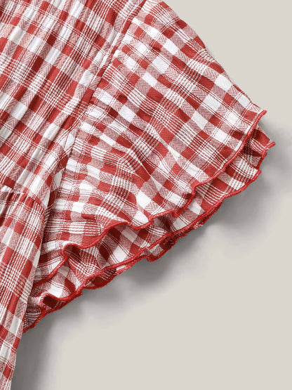 Sweet Plaid Pattern Pockets Midi Dress