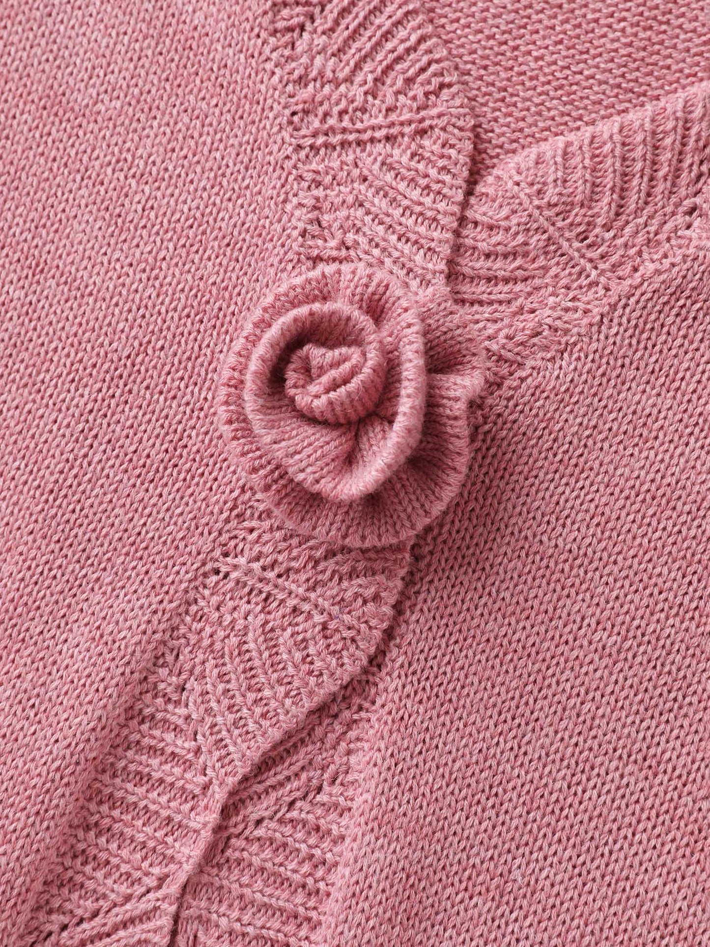 Supersoft Textured Floral Button Ruffled Hem Knit Cardigan