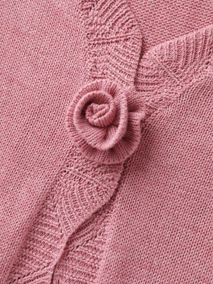 Supersoft Textured Floral Button Ruffled Hem Knit Cardigan